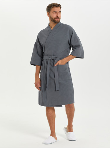 Вафельный халат Кимоно унисекс "Ромбы" темно-серый В-12 (32)