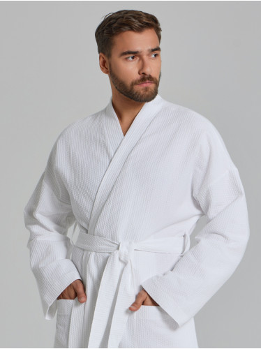 Вафельный удлиненный халат Кимоно унисекс "Ромбы" белый В-14 (9)