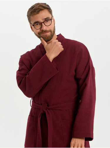Вафельный удлиненный халат Кимоно унисекс "Ромбы" бордовый В-14 (15)