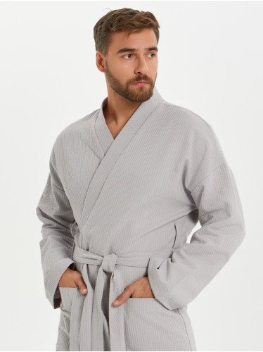 Вафельный удлиненный халат Кимоно унисекс "Ромбы" серый В-14 (20)