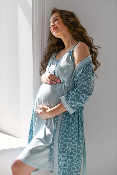 Комплект женский для беременных (халат,сорочка) мятный
