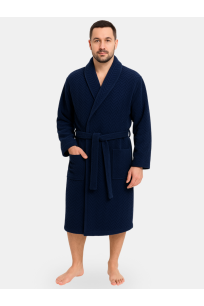 Мужской махровый халат с шалькой "Елочка" темно-синий
