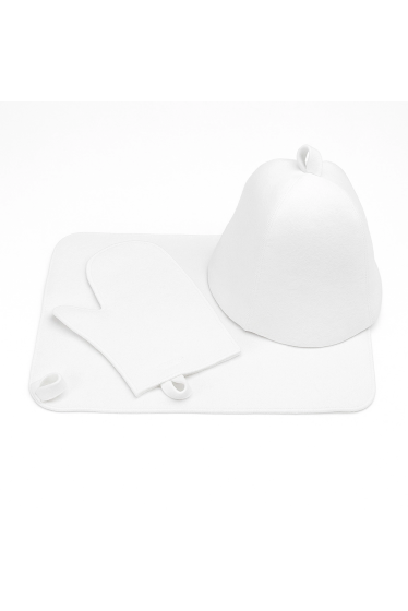 Белый набор из 3-х предметов (шапка,коврик,варежка)