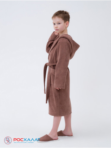 Детский махровый халат с капюшоном коричневый МЗ-04 (118)