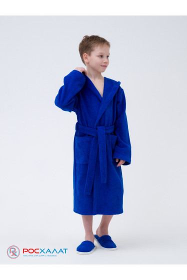 Детский махровый халат с капюшоном синий