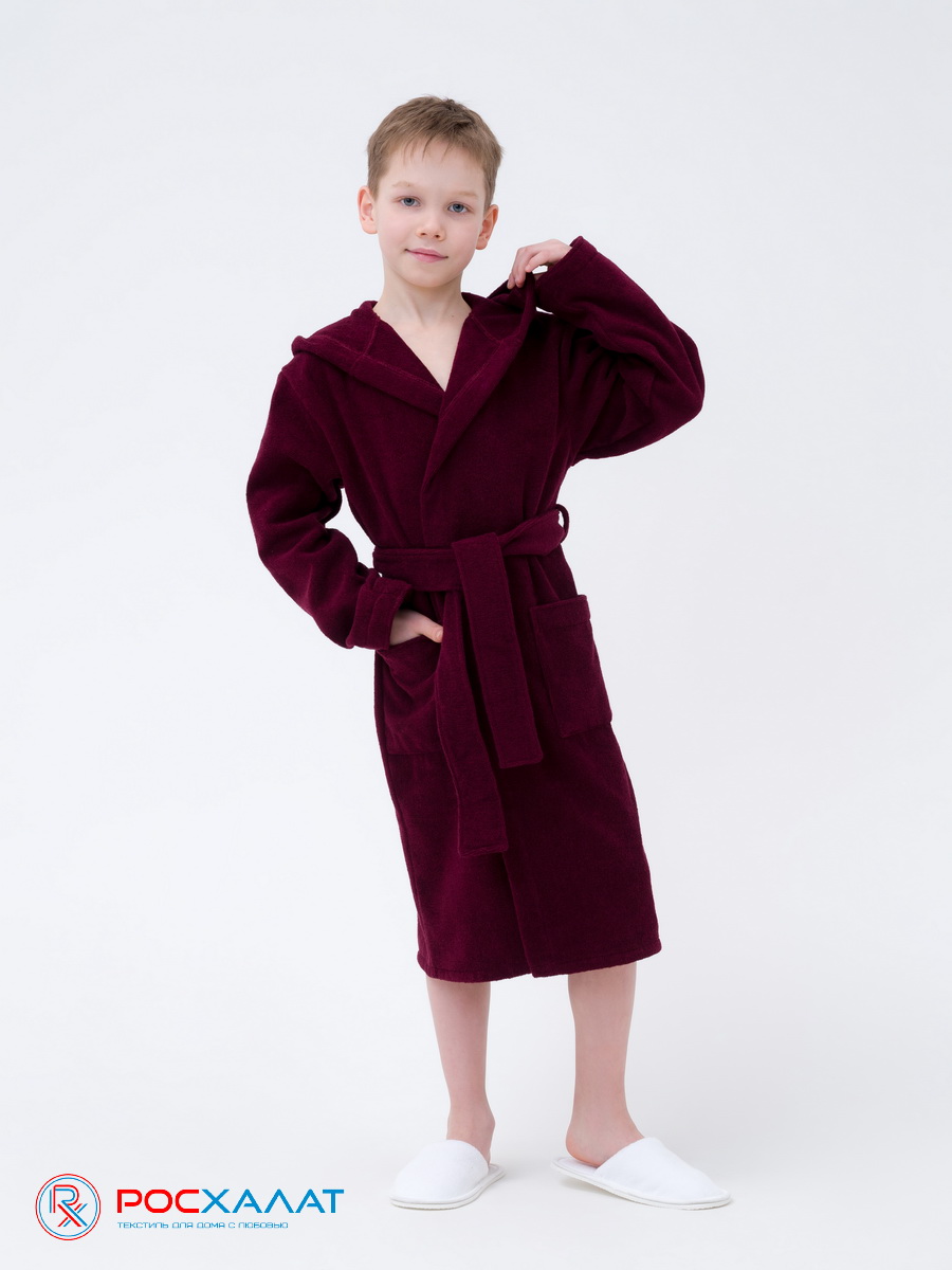Купить детский махровый халат с капюшоном оптом и в розницу, цвет  темно-бордовый, арт. МЗ-04 (122), доставка по всей России