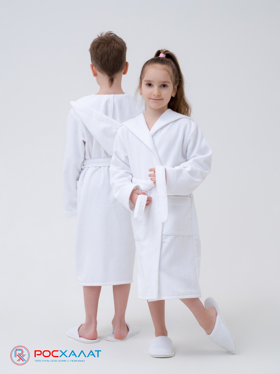 Купить детский махровый халат с капюшоном оптом и в розницу, цвет белый,  арт. МЗ-04 (1), доставка по всей России