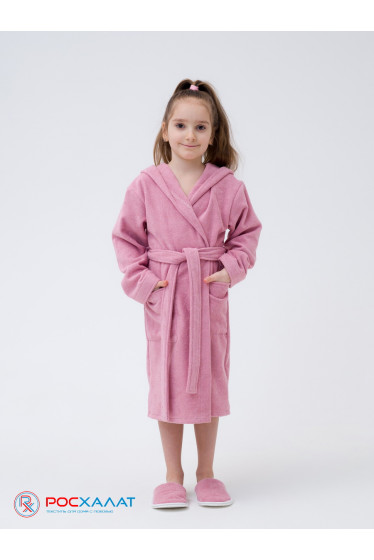 Детский махровый халат с капюшоном пудрово-розовый