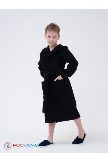 Детский махровый халат с капюшоном черный