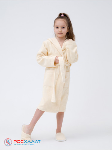 Детский махровый халат с капюшоном кремовый МЗ-04 (131)