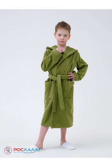 Детский махровый халат с капюшоном хаки
