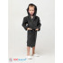 Детский вафельный халат с капюшоном черный В-07 (27)