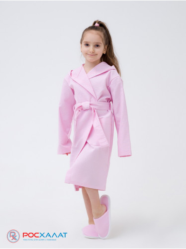 Детский вафельный халат с капюшоном светло-розовый В-07 (8)