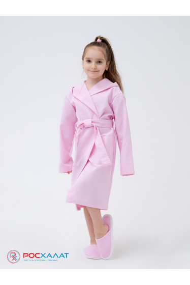 Детский вафельный халат с капюшоном светло-розовый