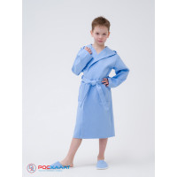 Детский вафельный халат с капюшоном голубой