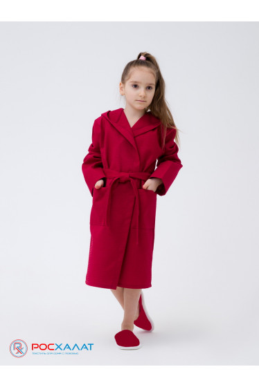 Детский вафельный халат с капюшоном бордовый