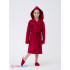 Детский вафельный халат с капюшоном бордовый В-07 (15)