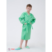 Детский вафельный халат с капюшоном зеленый