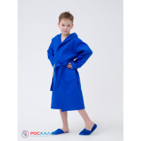 Детский вафельный халат с капюшоном синий