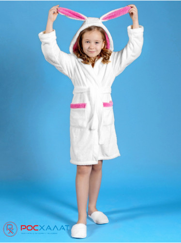 Детский халат из велсофта "Зайка" белый ВЗ-08 (11)