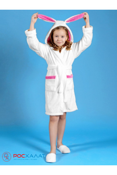 Детский халат из велсофта "Зайка" белый
