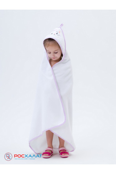Махровое детское полотенце-уголок белый (киска)