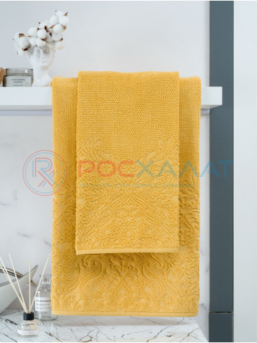 Махровое полотенце жаккардовое Вензель горчичный ПМА-6599 (308)