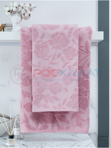 Махровое полотенце жаккардовое Шиповник пудрово-розовое ПМА-6591 (315) 
