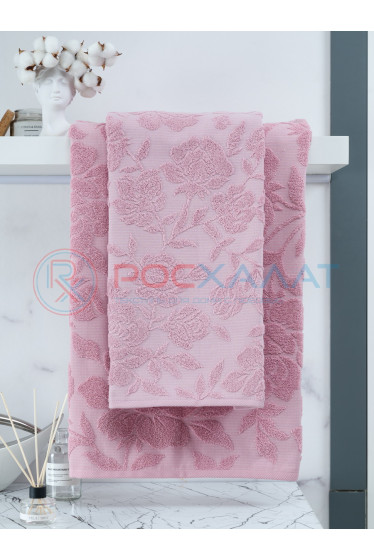 Махровое полотенце жаккардовое Шиповник пудрово-розовое