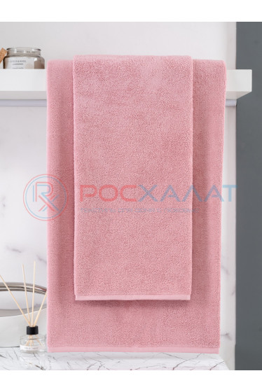 Махровое полотенце без бордюра пудрово-розовое