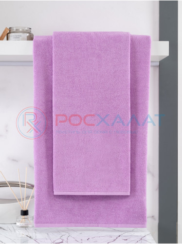 Махровое полотенце без бордюра сиреневое ПМ-10