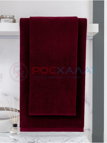 Махровое полотенце без бордюра темно-бордовое ПМ-122