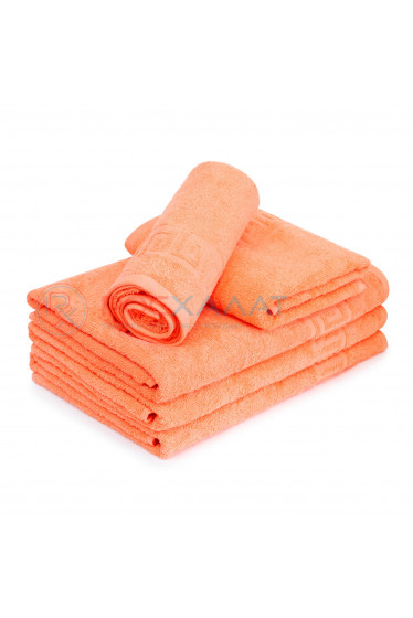 Махровое полотенце с греческим бордюром персиковое