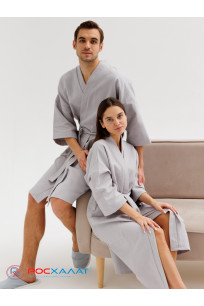 Вафельный халат Кимоно унисекс &quot;Ромбы&quot; серый