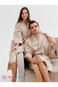 Вафельный халат Кимоно унисекс &quot;Ромбы&quot; бежевый