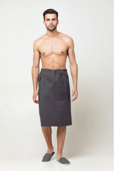 Мужской вафельный килт на липучке темно-серый