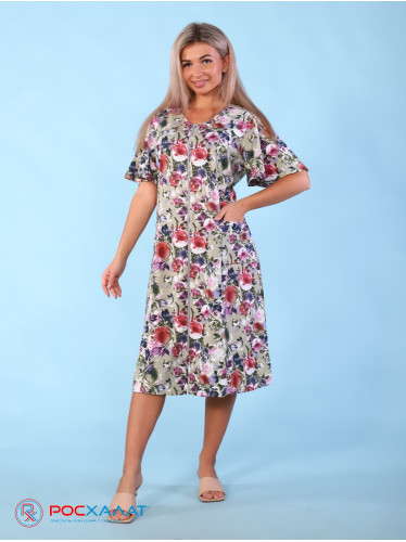 Трикотажный халат на молнии розовые розы&nbsp;КМ-17 (2)