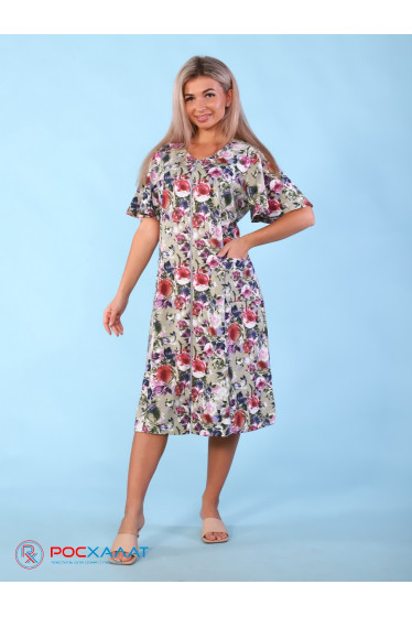 Трикотажный халат на молнии розовые розы