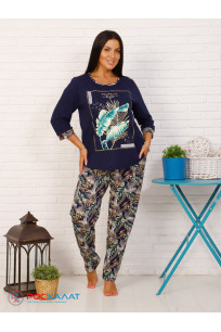 Трикотажный костюм с принтом 3/4 рукав т.синий