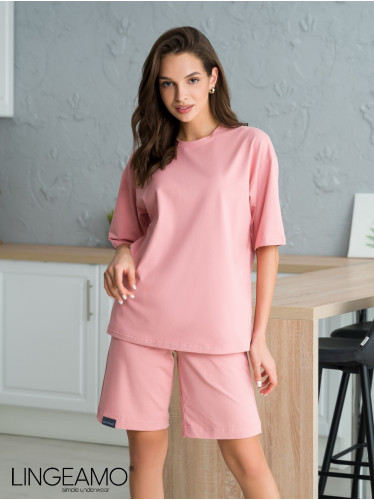 Трикотажная женская футболка оверсайз LINGEAMO пудрово-розовая ВФ-14 (102)