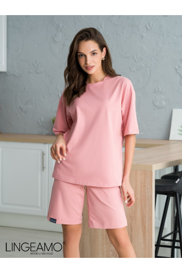 Трикотажная женская футболка оверсайз LINGEAMO пудрово-розовая