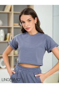 Трикотажный женский кроп-топ LINGEAMO серый