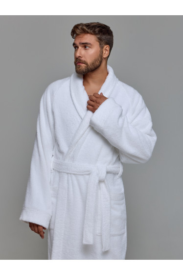 Махровый халат с рукавом покроя реглан унисекс однонитка белый