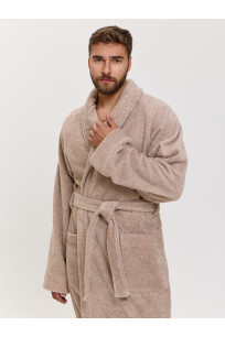 Махровый халат с рукавом покроя реглан унисекс однонитка бежевый