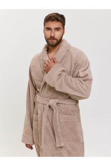 Махровый халат с рукавом покроя реглан унисекс однонитка бежевый