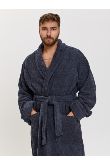 Махровый халат с рукавом покроя реглан унисекс однонитка темно-серый