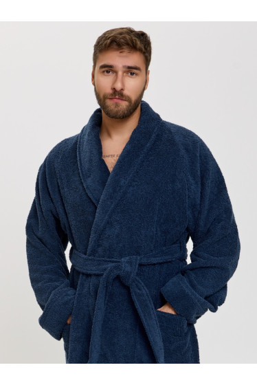 Махровый халат с рукавом покроя реглан унисекс однонитка темно-синий