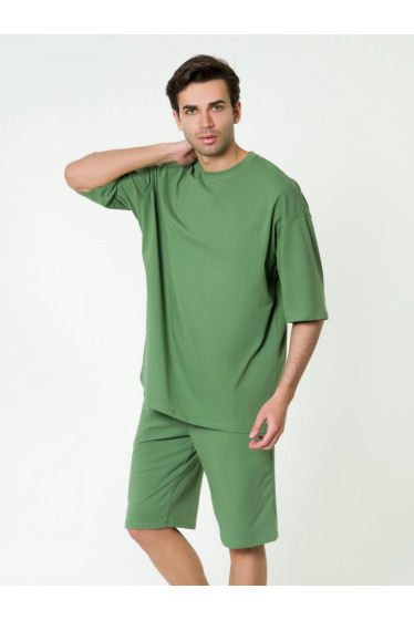 Трикотажная мужская футболка оверсайз хаки