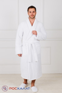 Мужской халат с шалькой из велсофта белый