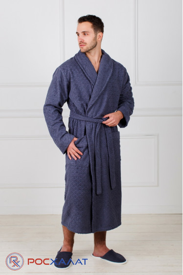 Жаккардовый мужской махровый халат с шалькой
